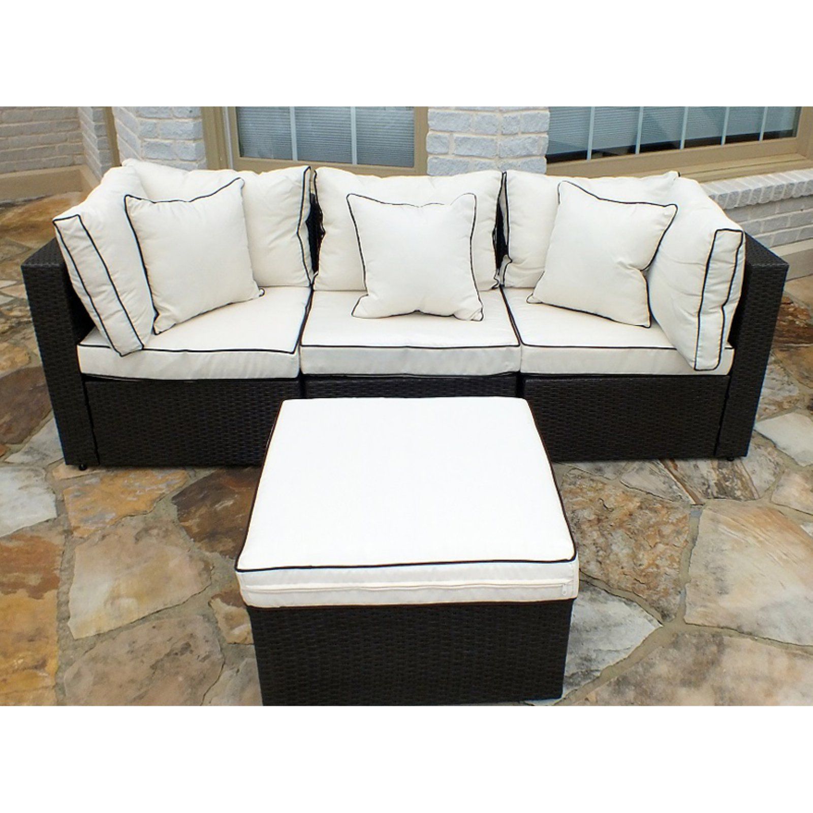 Jj International Hampton Wicker Patio Sofa With Ottoman Intended For Hamptons Sofas (View 5 of 15)
