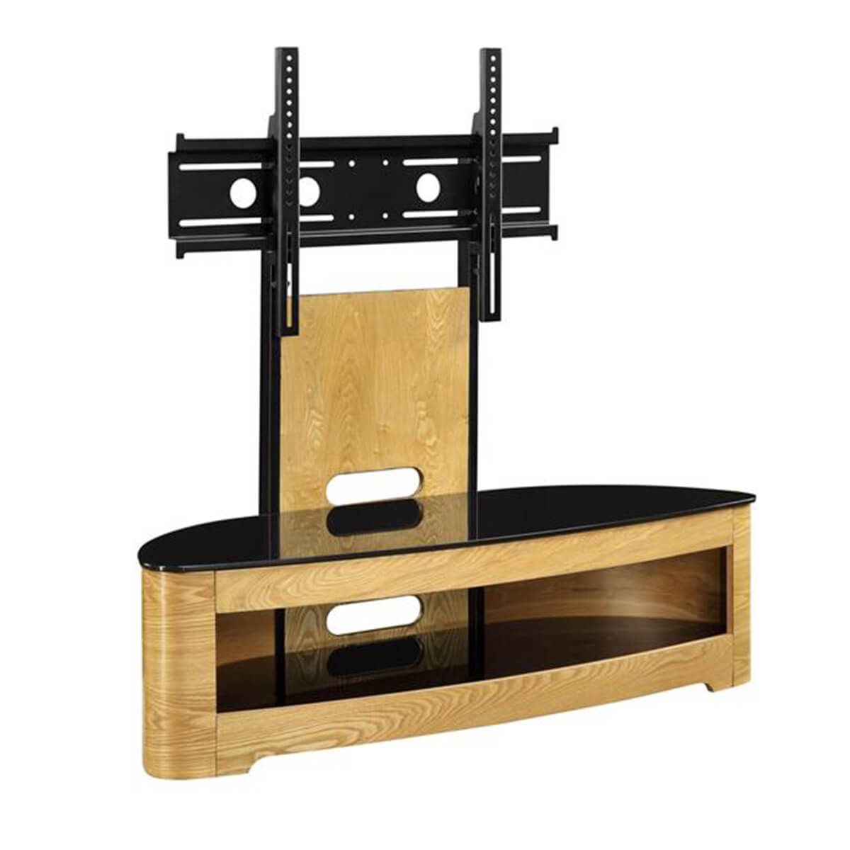 Jual Curve Oak & Black Glass Tv Stand | Modern Tv Stand | Fads Throughout Contemporary Oak Tv Stands (Photo 14 of 15)