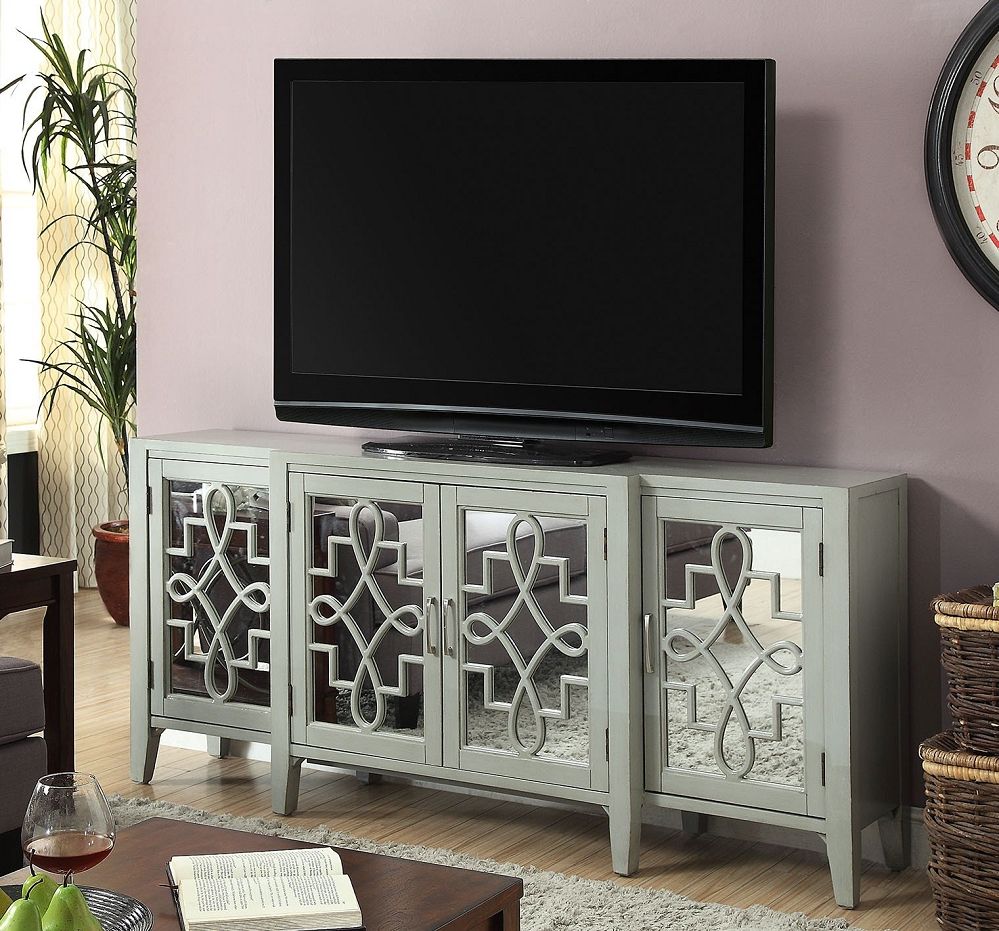 Kacia Antique Gray Console Table Within Loren Mirrored Wide Tv Unit Stands (View 12 of 15)