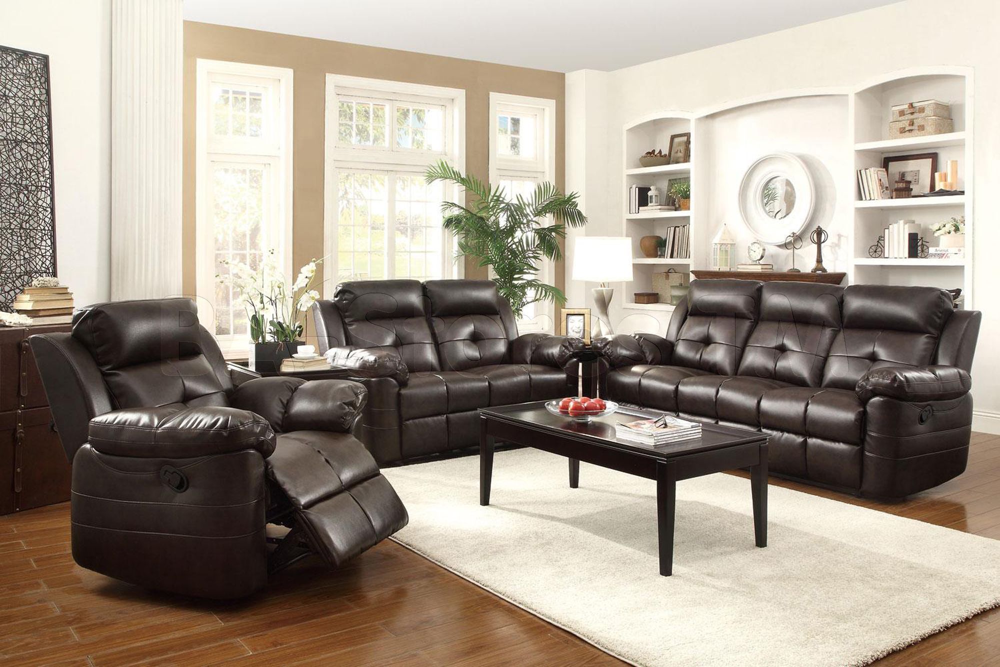 Keating Dark Brown Bonded Leather Match 3 Pc Motion Sofa With Regard To 3pc Bonded Leather Upholstered Wooden Sectional Sofas Brown (View 15 of 15)