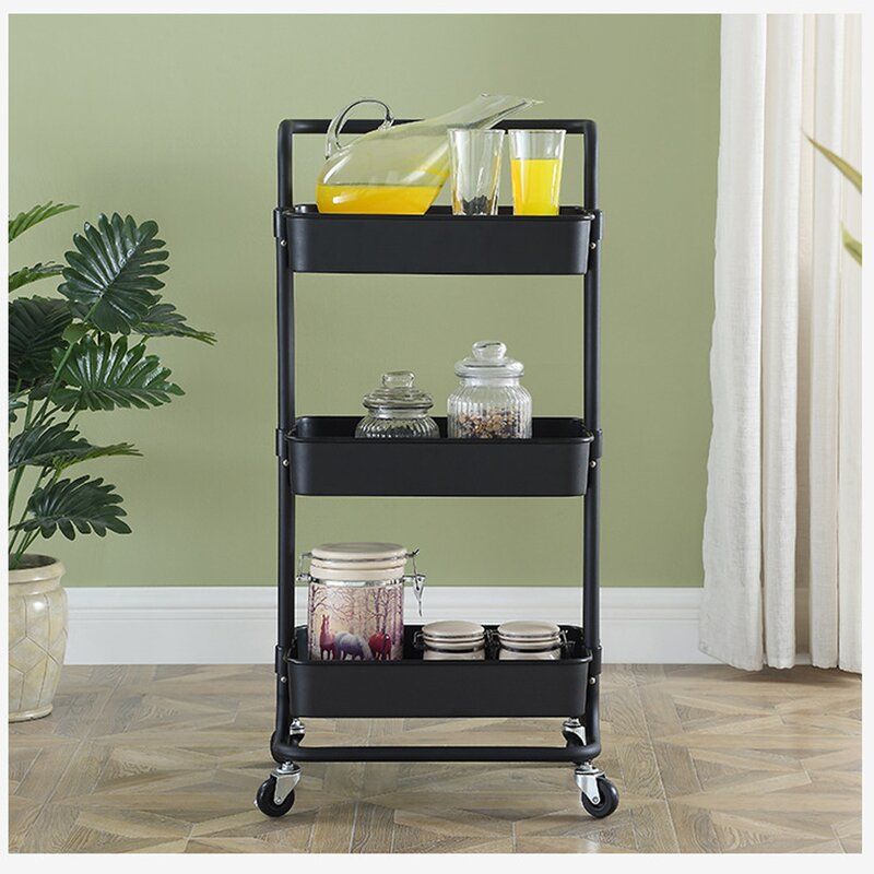 Kerrogee 3 Tier Rolling Multi Function Storage Trolley Throughout Modern Mobile Rolling Tv Stands With Metal Shelf Black Finish (Photo 2 of 15)
