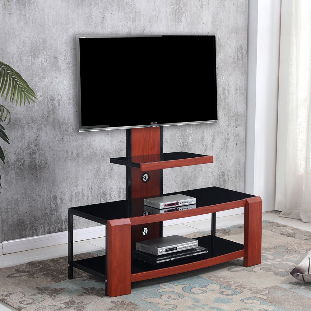 Kian Glass Tv Stand – Mahogany/black Inside Rfiver Black Tabletop Tv Stands Glass Base (View 7 of 15)