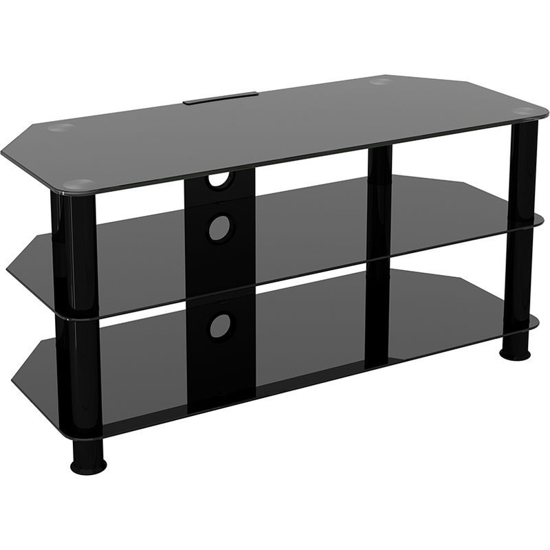 King Glass Tv Stand 100cm, Black Legs, Black Glass, Cable In Tv Stand 100cm (View 10 of 15)