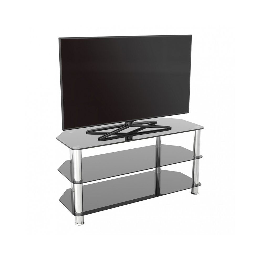 King Glass Tv Stand 100cm, Chrome Legs, Black Glass, For Regarding Tv Stand 100cm (View 5 of 15)