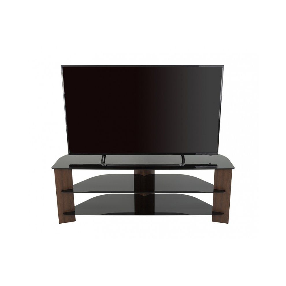 King Tv Stand Wood Effect With Black Glass Shelves Lcd For Claudia Brass Effect Wide Tv Stands (View 11 of 15)