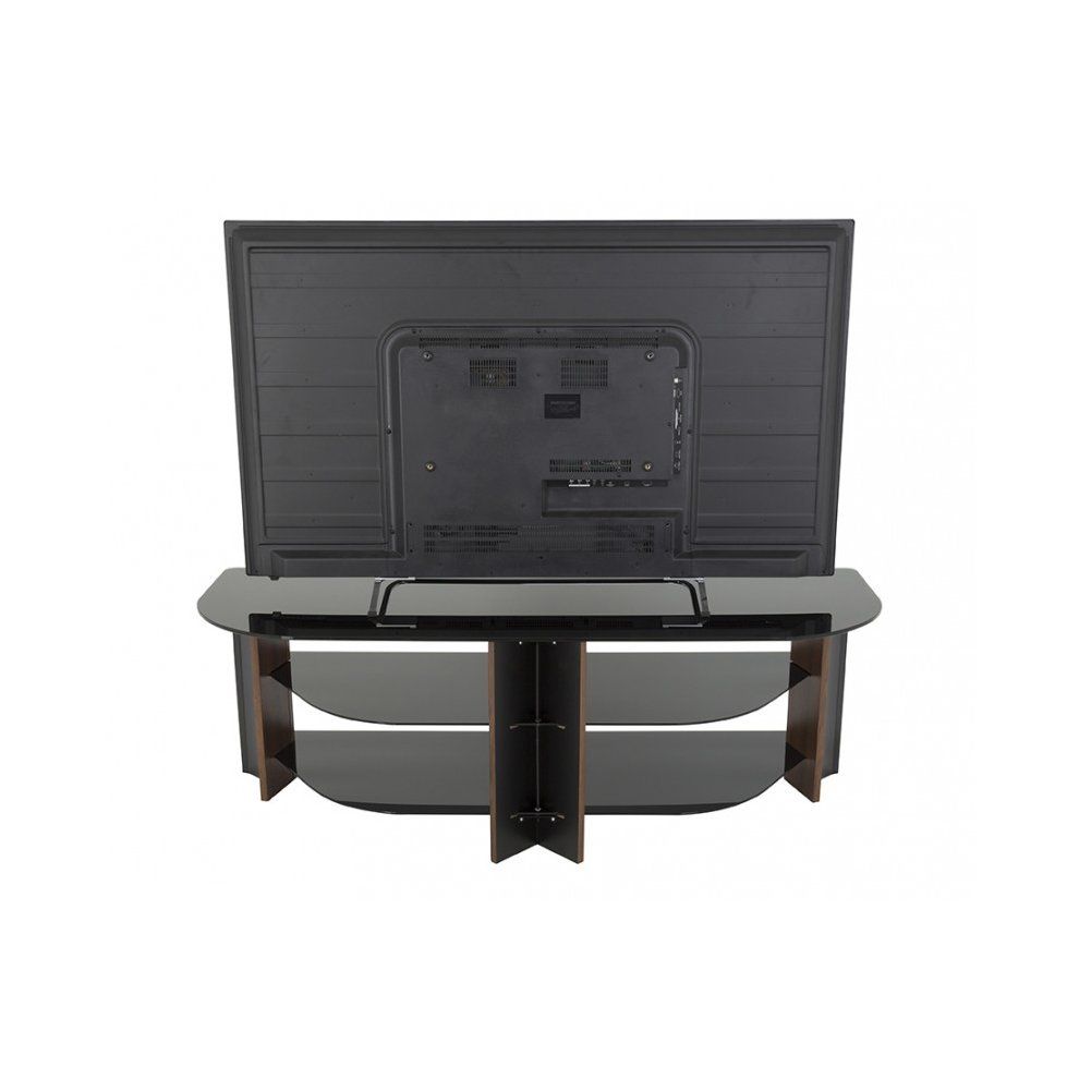 King Tv Stand Wood Effect With Black Glass Shelves Lcd With Regard To Claudia Brass Effect Wide Tv Stands (View 3 of 15)