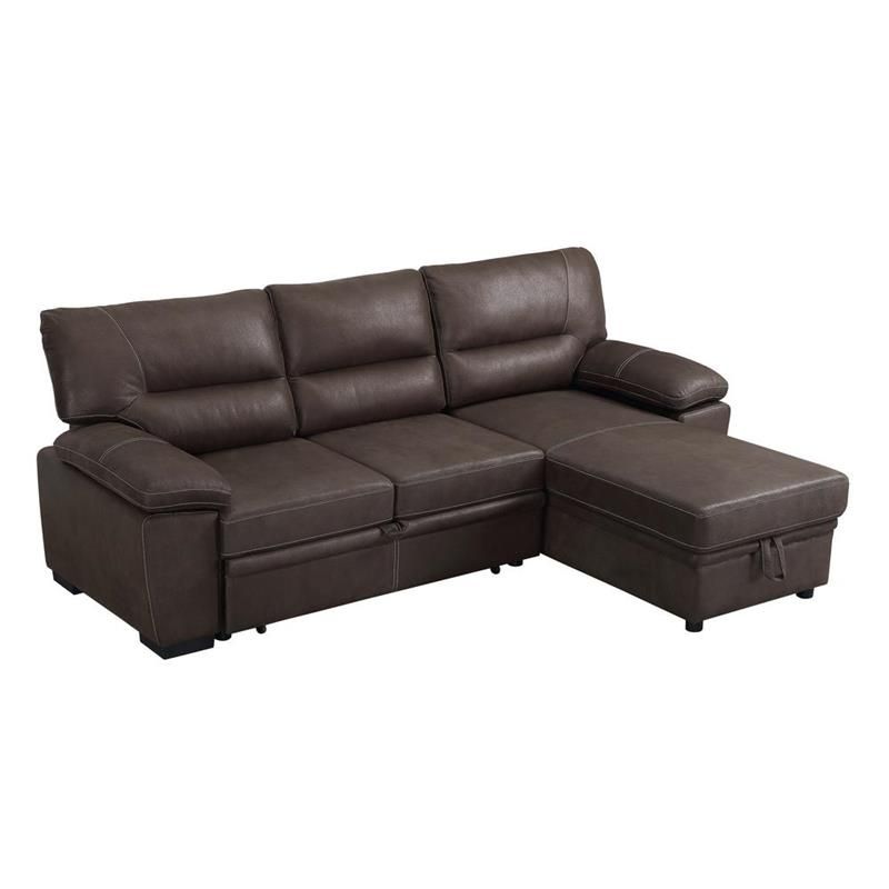 Kipling Brown Microfiber Reversible Sleeper Sectional Sofa Throughout Palisades Reversible Small Space Sectional Sofas With Storage (View 10 of 15)