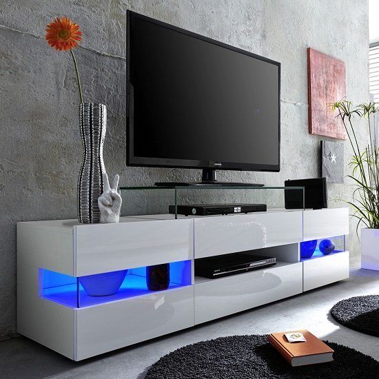 Kirsten Tv Stand In White With Gloss Fronts And Led 27541 Throughout Milano White Tv Stands With Led Lights (View 14 of 15)
