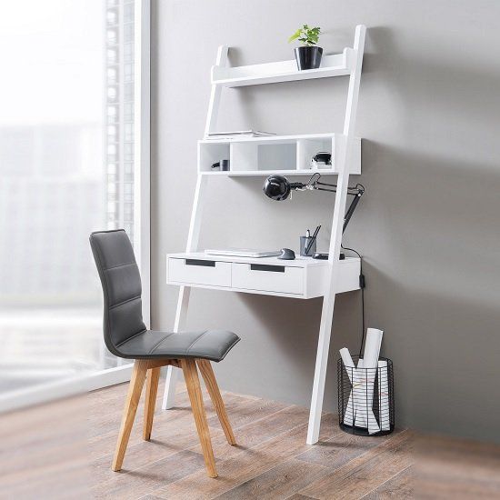 Kristina Retro Ladder Style Computer Desk In White With Inside Tiva White Ladder Tv Stands (Photo 5 of 15)