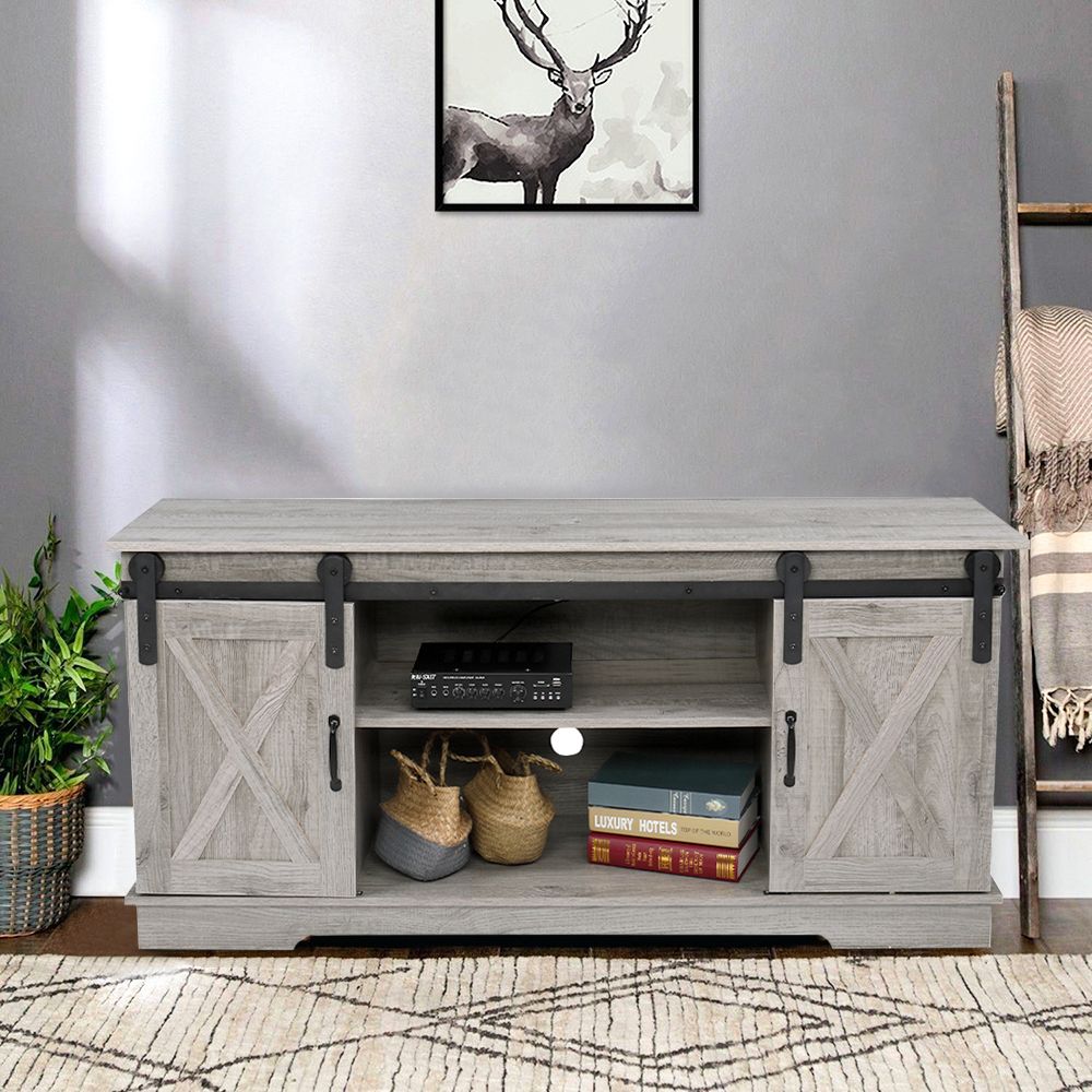 Ktaxon 58" Farmhouse Tv Stand For Tvs Up To 60" With Regarding Jaxpety 58&quot; Farmhouse Sliding Barn Door Tv Stands (View 12 of 15)