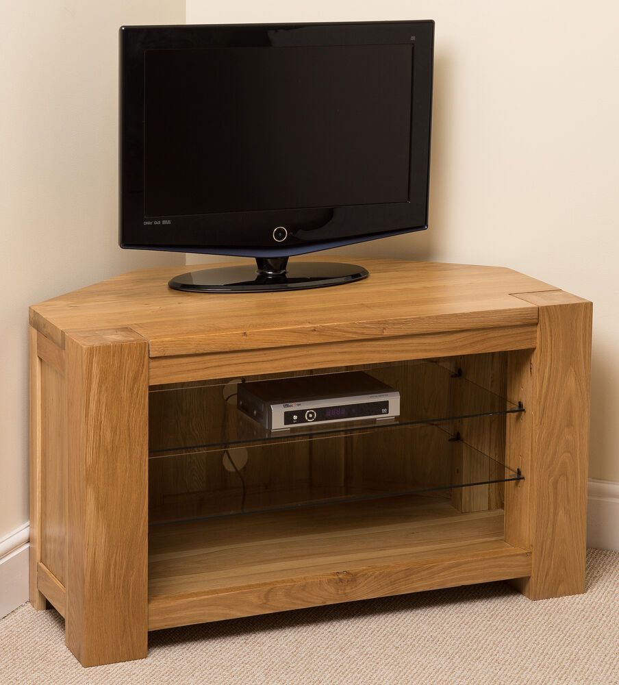 Kuba Solid Oak Wood Glass Corner Tv Hi Fi Cabinet Stand In Oak Tv Cabinets With Doors (View 9 of 15)