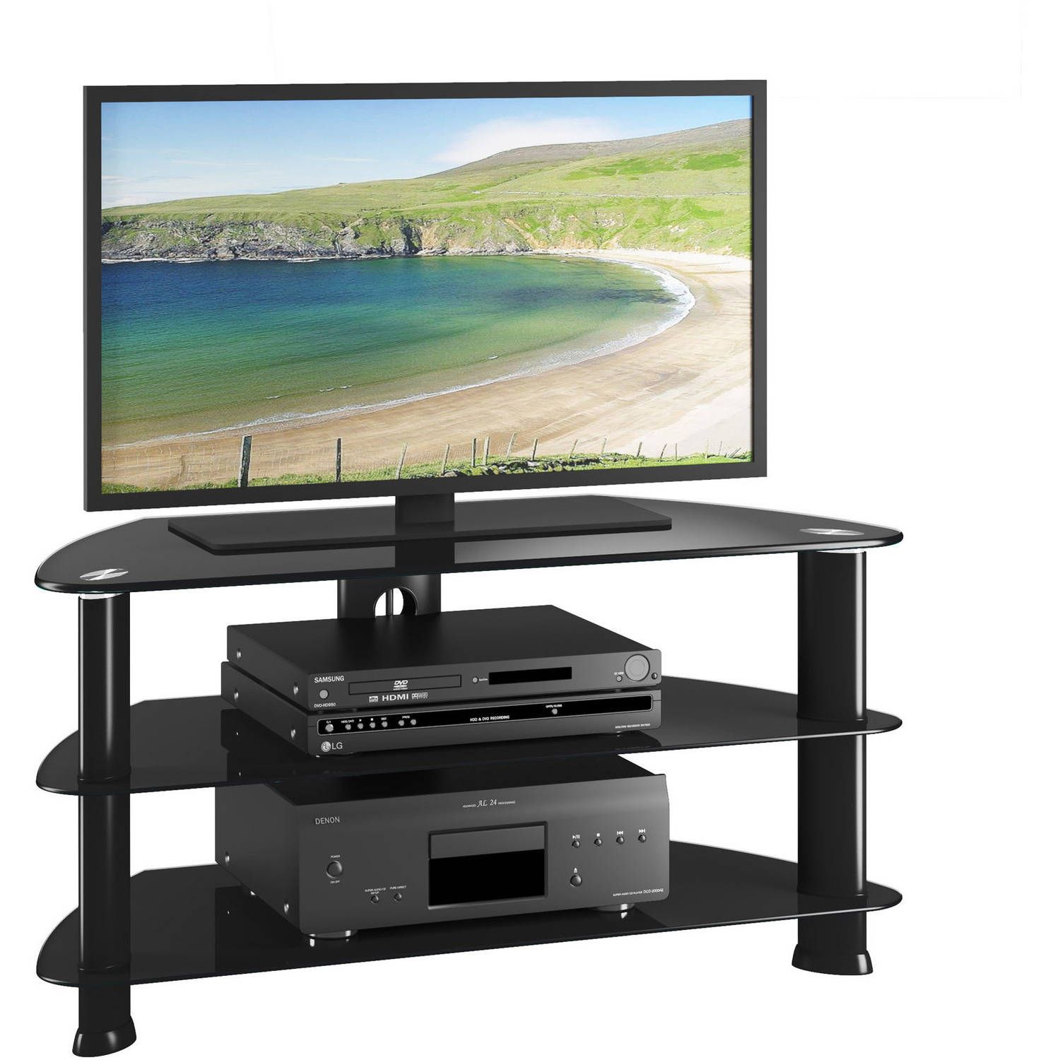 Laguna Satin Black Corner Tv Stand For Tvs Up To 50 Inside Tv Stands For Tvs Up To 50" (View 14 of 15)