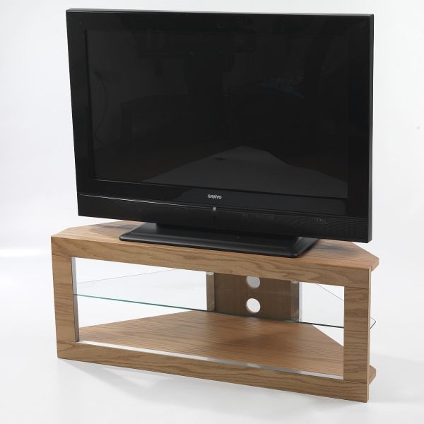 Large Flat Screen Oak Tv Corner Stand Glass Shelf | Ebay Within Glass Corner Tv Stands For Flat Screen Tvs (View 9 of 15)