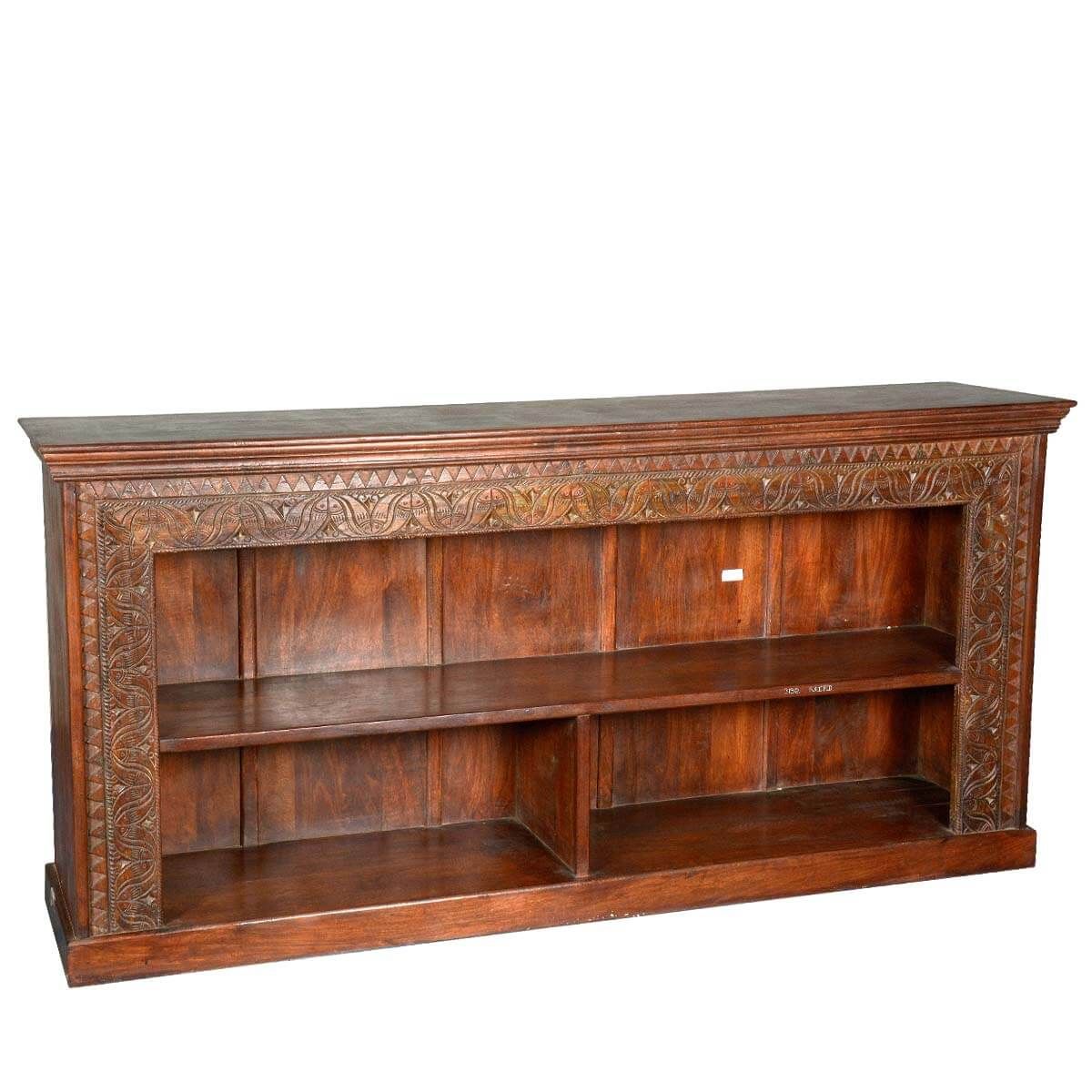 Large Hand Carved Reclaimed Wood Bookcase 83" Long Tv Within Long Tv Stands (View 8 of 15)