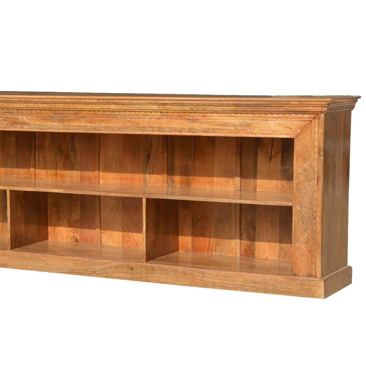Large Hand Carved Solid Wood Bookcase 150" Long Tv Stand Media In Long Oak Tv Stands (View 13 of 15)