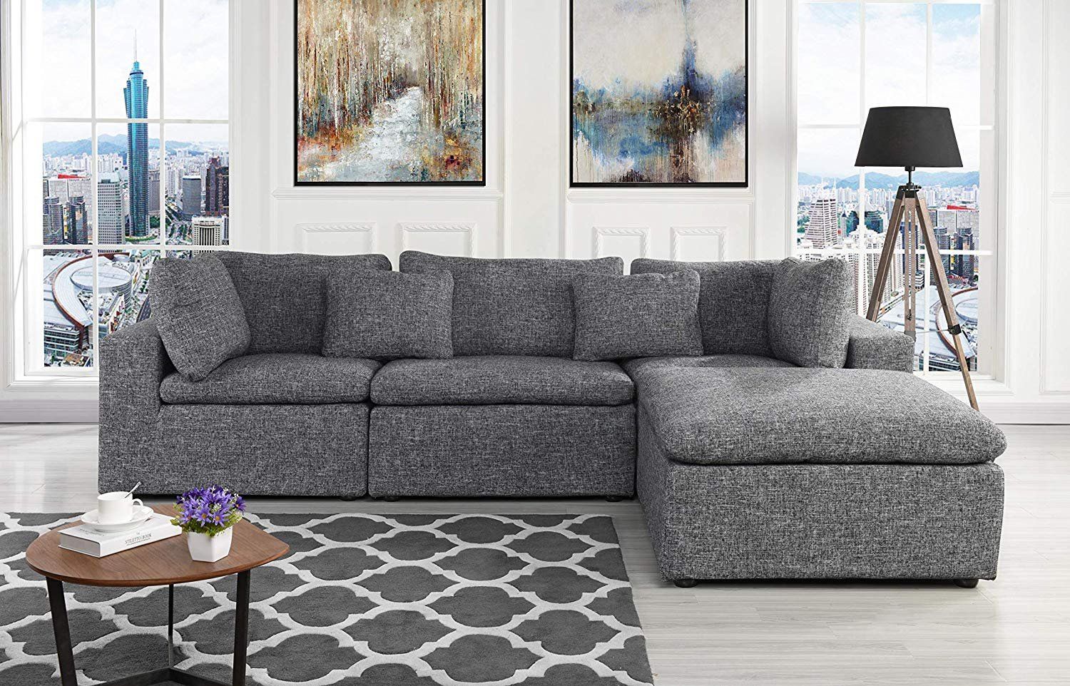 Large Linen Fabric Sectional Sofa, L Shape Couch With Wide Inside 2pc Crowningshield Contemporary Chaise Sofas Light Gray (Photo 1 of 15)