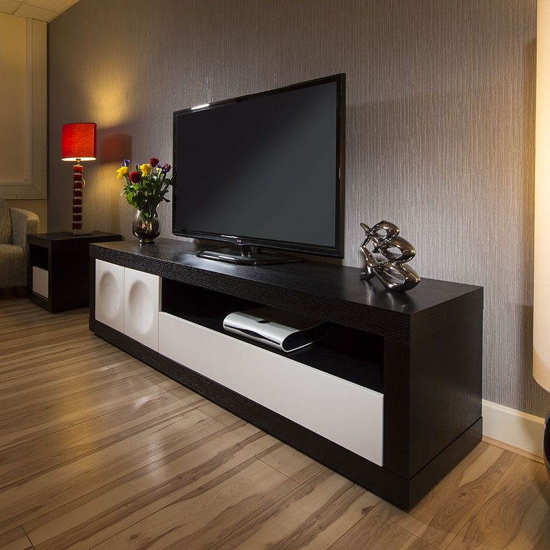 Large Modern Tv/television Cabinet/stand Black Oak / White Intended For Carbon Extra Wide Tv Unit Stands (Photo 15 of 15)