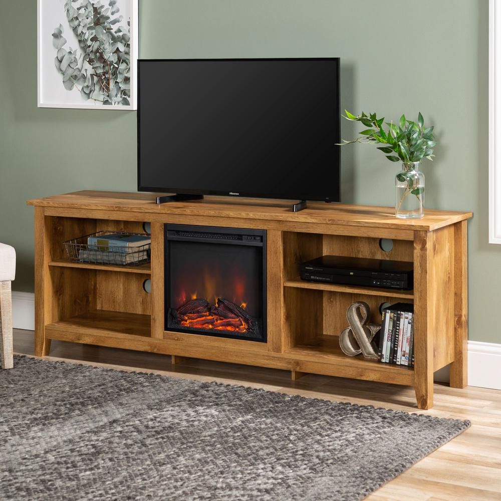 Large Tv Stand Electric Fireplace Media Console Farmhouse Regarding Electric Fireplace Tv Stands With Shelf (Photo 6 of 15)