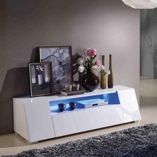 Lazy Lcd Tv Stand In High Gloss White With Led 18736 In Cream Gloss Tv Stands (View 7 of 15)