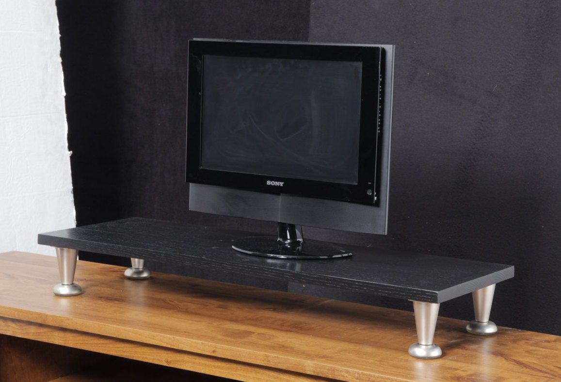 Led Lcd Tv Riser Stand Space Saver Solid Oak Silver Metal Intended For Tv Riser Stand (View 9 of 15)