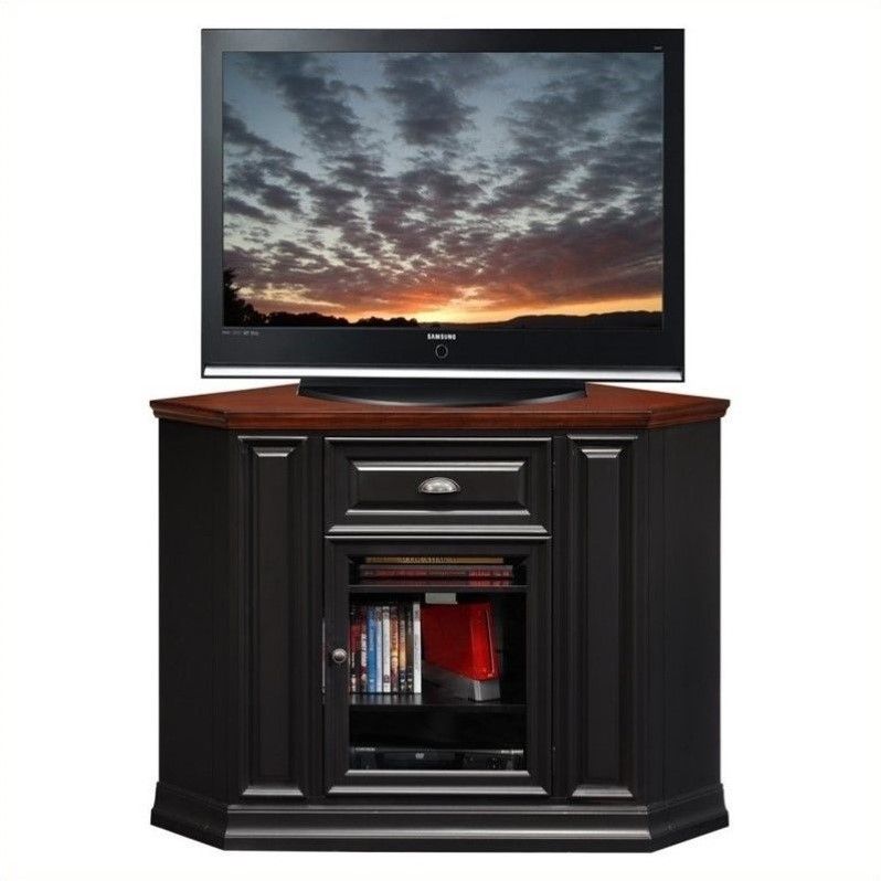 Leick Furniture 46" Corner Tv Stand In Black And Cherry Throughout Corner Tv Stands For 46 Inch Flat Screen (View 10 of 15)