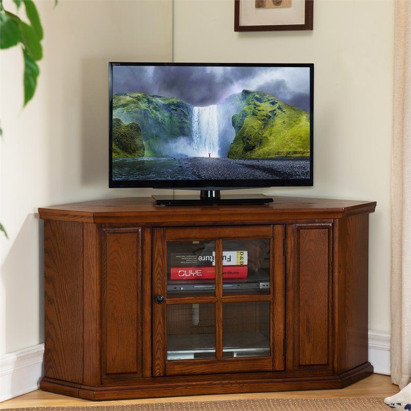 Leick Furniture 46" Corner Tv Stand In Burnished Oak Pertaining To Tv Stands Rounded Corners (View 3 of 15)