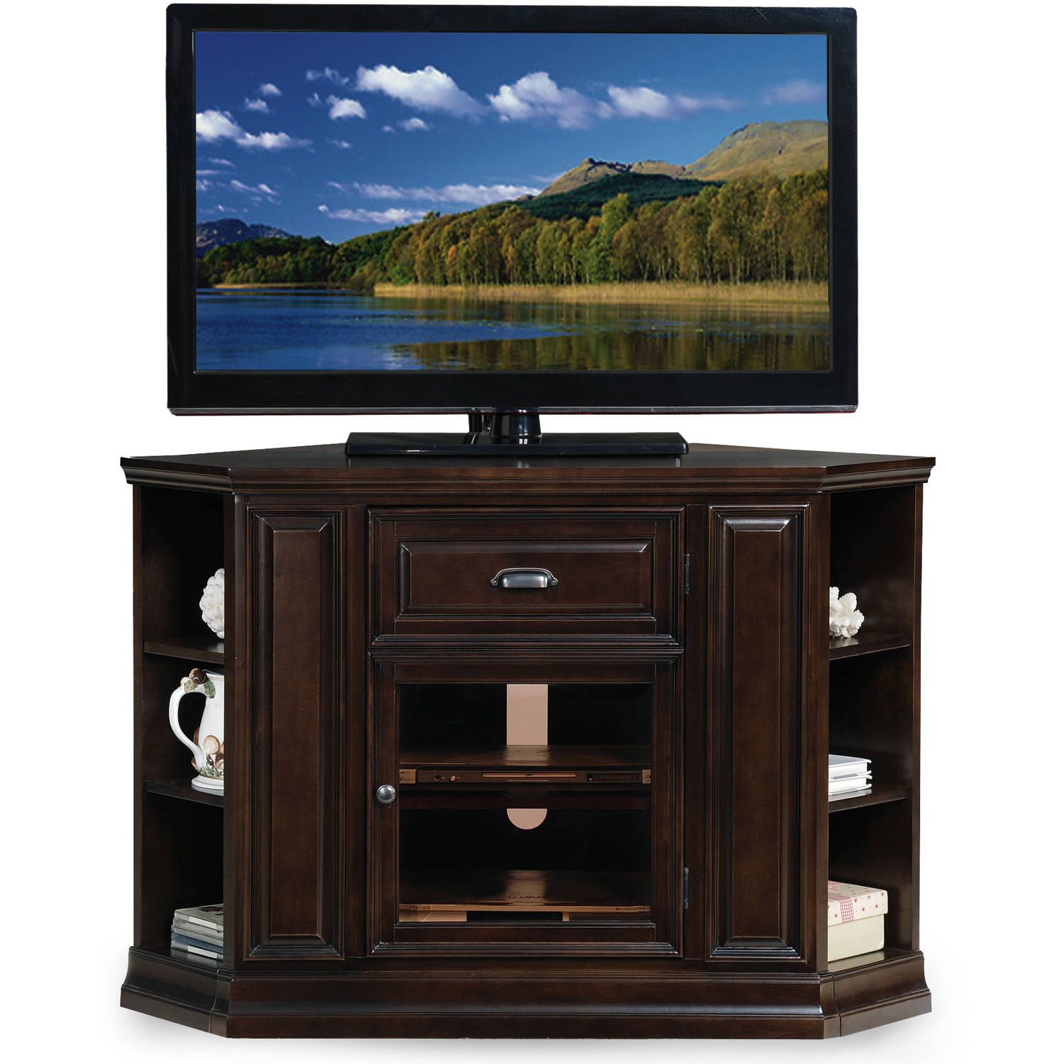 Leick Home 32" High Corner Tv Stand W/bookcase For Tv's Up With 32 Inch Corner Tv Stands (View 3 of 15)