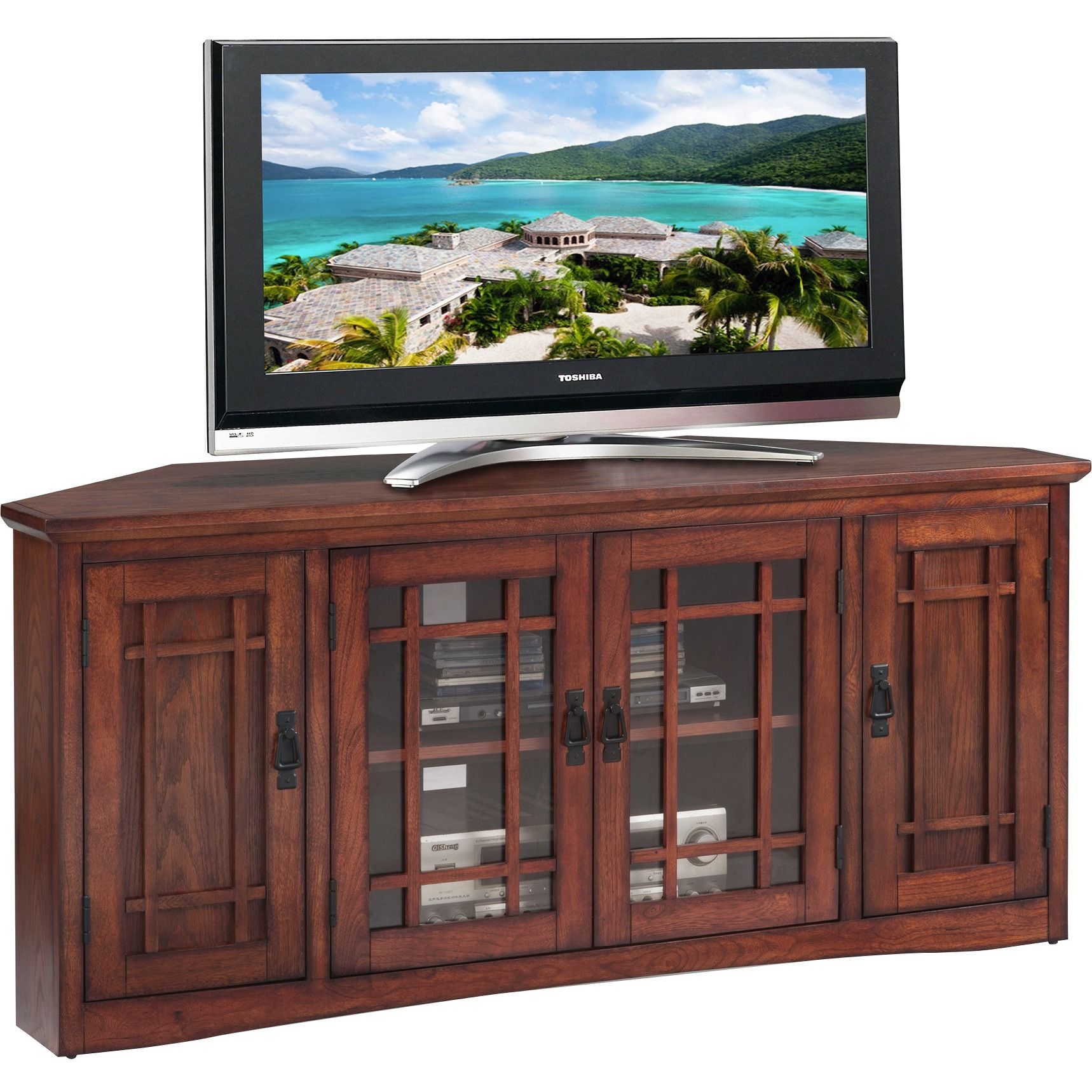 Leick Home 56" Corner Tv Stand For Tv's Up To 60", Mission For Glass Shelves Tv Stands For Tvs Up To 60" (View 6 of 15)