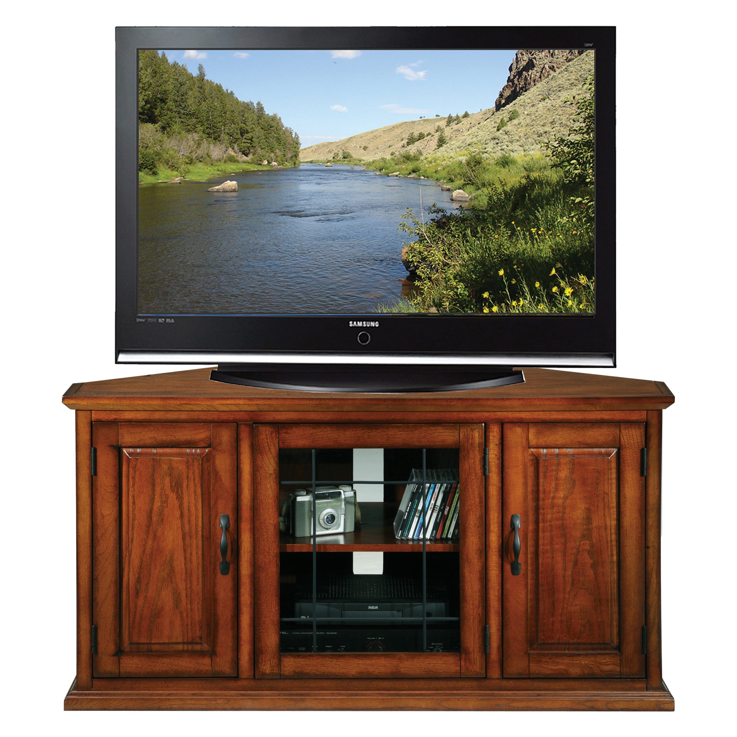 Leick Riley Holliday 50 In. Corner Tv Console With Leaded Intended For Glass Tv Cabinets With Doors (Photo 3 of 15)