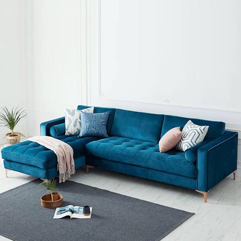 Levi Blue Velvet Corner Sectional Sofa – 120 Inches Left In Strummer Velvet Sectional Sofas (View 8 of 15)
