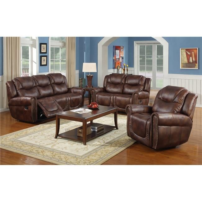 Lifestyle Furniture Lsfgs3700 3 Piece Luxurious Reclining Throughout 3pc Bonded Leather Upholstered Wooden Sectional Sofas Brown (View 4 of 15)