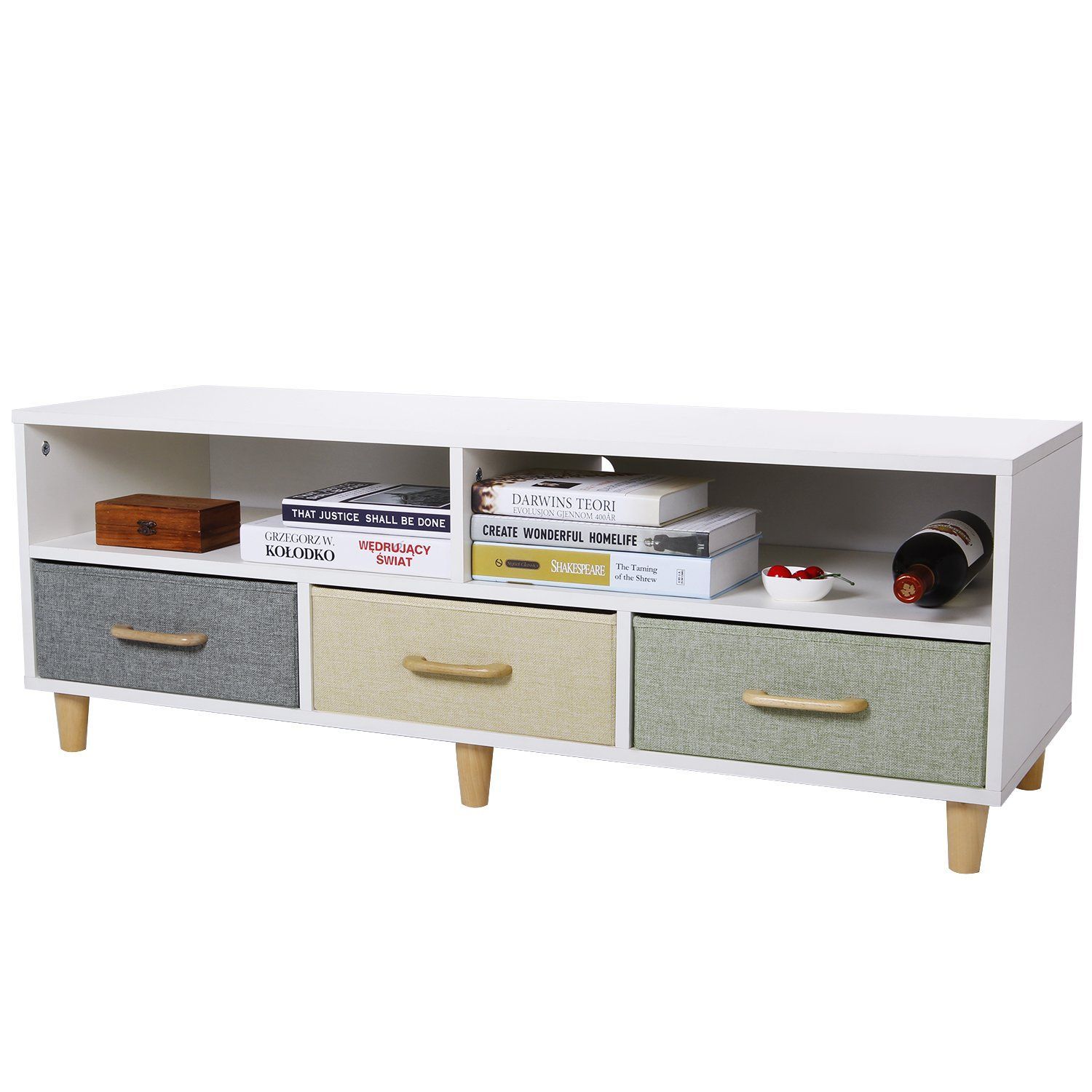 Lifewit Wood Tv Stand Tv Storage Console Contemporary Intended For Scandi 2 Drawer White Tv Media Unit Stands (View 15 of 15)