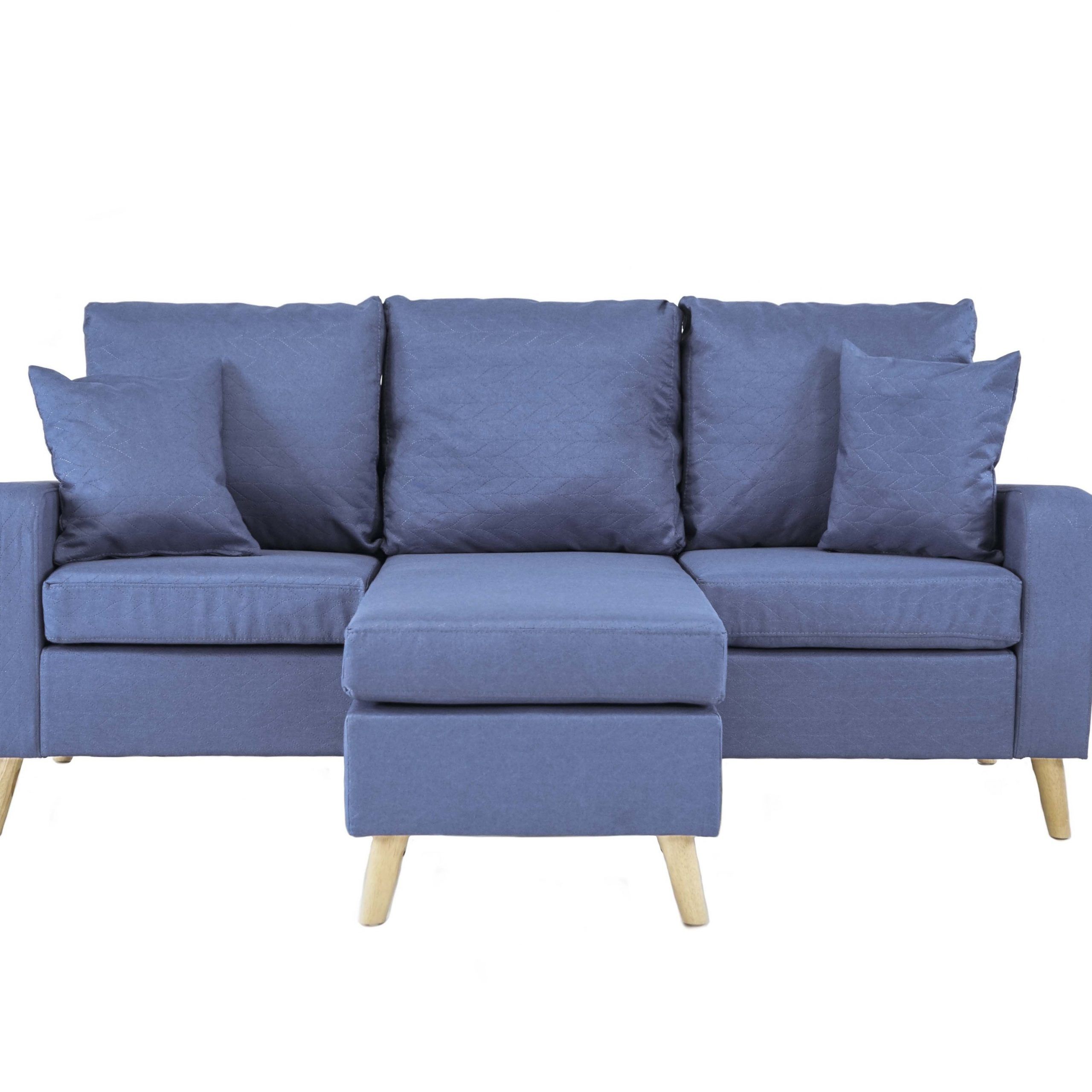 Light Blue Small Space Furniture Sectional Sofa With With Regard To Dulce Mid Century Chaise Sofas Dark Blue (View 7 of 15)