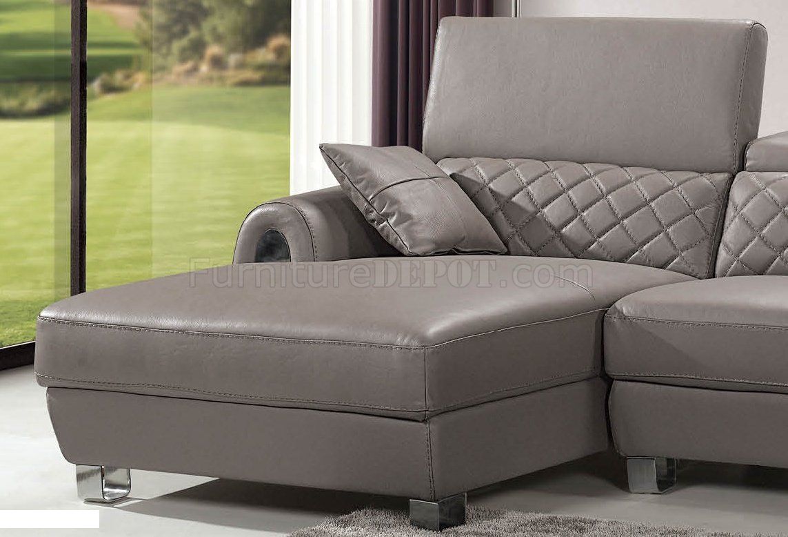 Light Grey Full Italian Leather Modern Sectional Sofa In Ludovic Contemporary Sofas Light Gray (View 13 of 15)