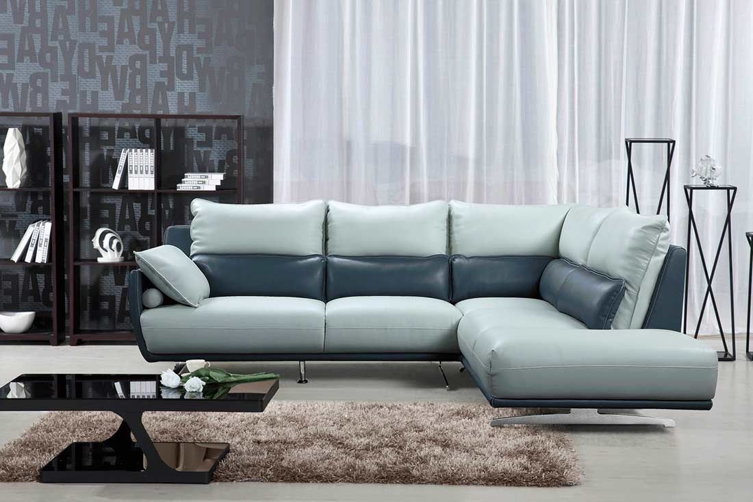 Light Grey With Blue Sectional Sofa Ef 311 | Leather Inside Ludovic Contemporary Sofas Light Gray (View 4 of 15)