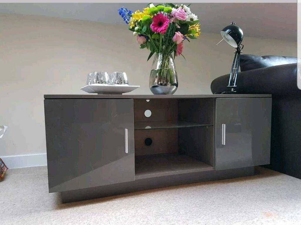 Lima High Gloss Grey Tv Stand Cabinet Entertainment Unit Pertaining To Tv Cabinet Gloss (View 11 of 15)