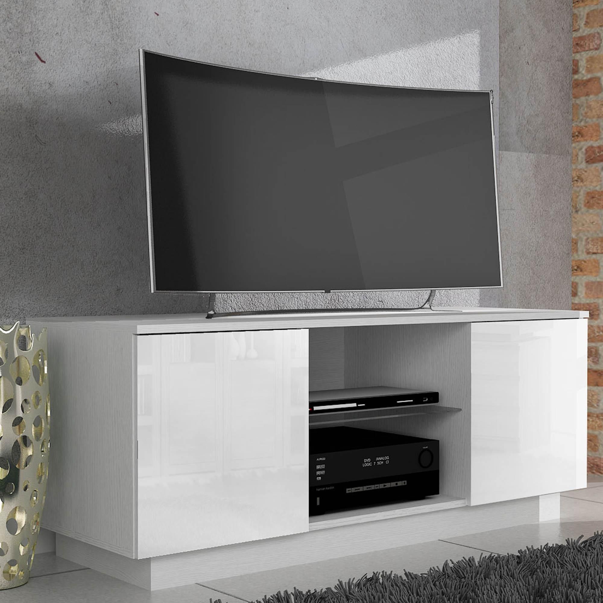 Lima White High Gloss Tv Stand | Tv Stand, High Gloss Tv For White Wood Tv Stands (View 2 of 15)