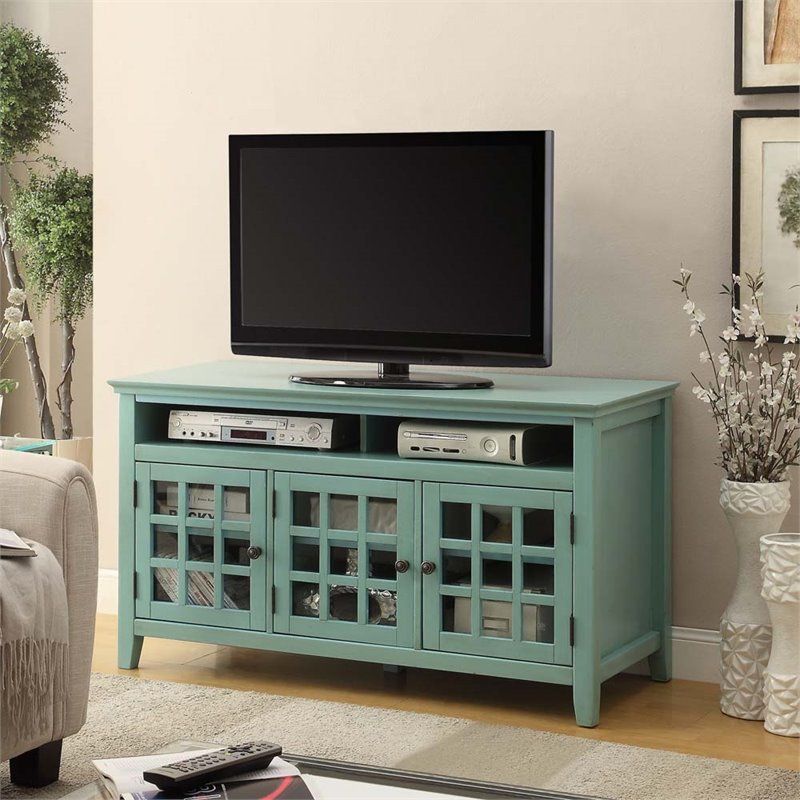 Linon Largo Wood Tv Stand In Antique Turquoise – 650202trq01u Inside Rustic Grey Tv Stand Media Console Stands For Living Room Bedroom (View 14 of 15)