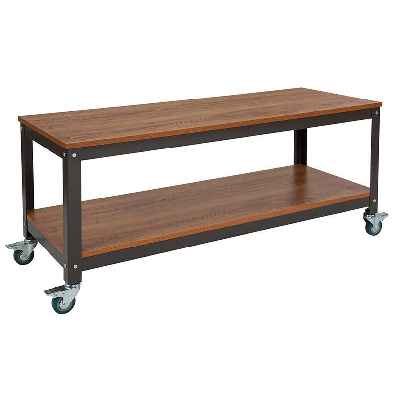 Livingston Collection Tv Stand In Wood Grain Finish With Regarding Wooden Tv Stand With Wheels (View 13 of 15)