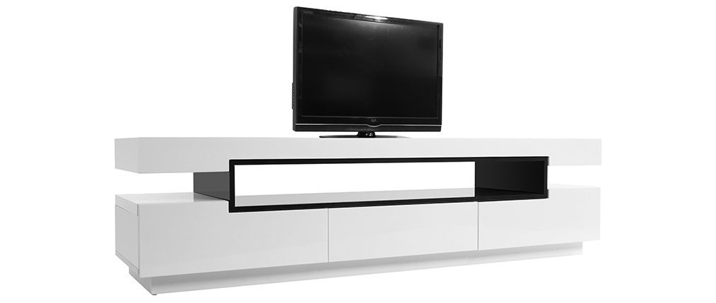 Livo Glossy White Modern Tv Stand – Miliboo Throughout Modern White Gloss Tv Stands (View 12 of 15)
