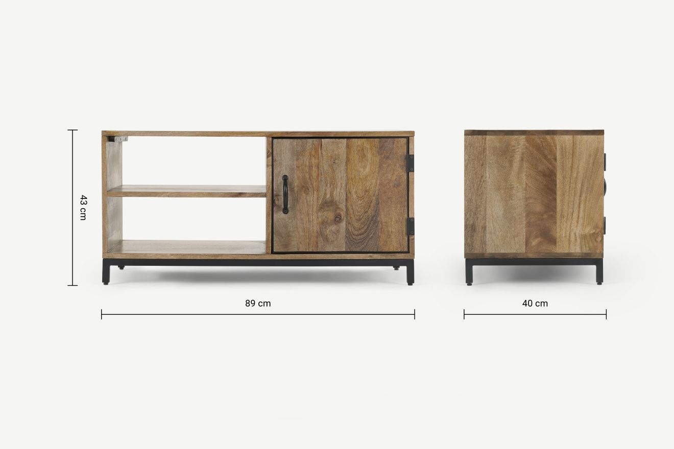 Lomond Compact Tv Stand, Mango Wood And Black | Made For Bromley Grey Corner Tv Stands (View 9 of 15)