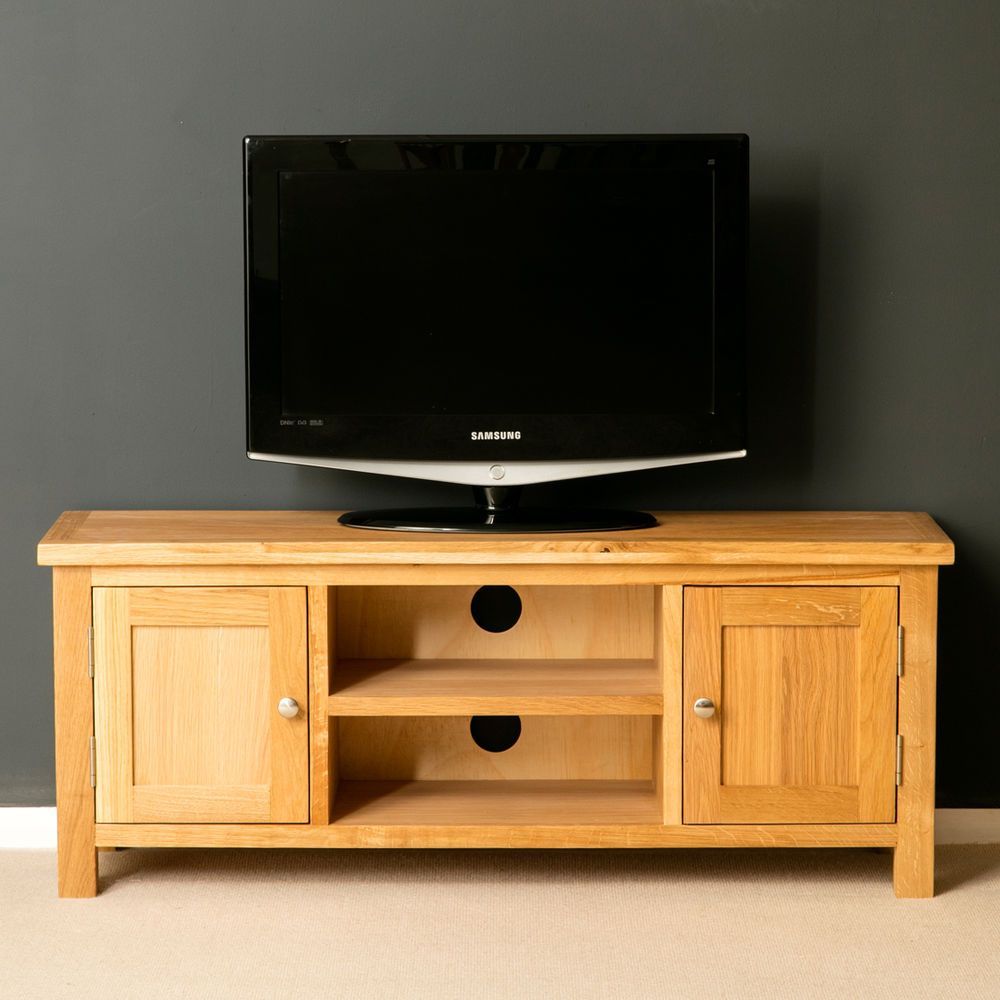 London Oak Large Tv Cabinet Unit Light Solid Wooden Wide For Dark Wood Corner Tv Stands (View 3 of 15)