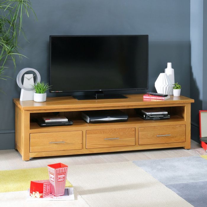 London Solid Oak Large Widescreen Tv Unit – To Fit Tvs Up Pertaining To Cotswold Widescreen Tv Unit Stands (Photo 3 of 15)