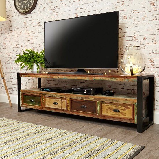 London Urban Chic Wooden Large Tv Stand With 4 Drawers In Carbon Extra Wide Tv Unit Stands (View 10 of 15)