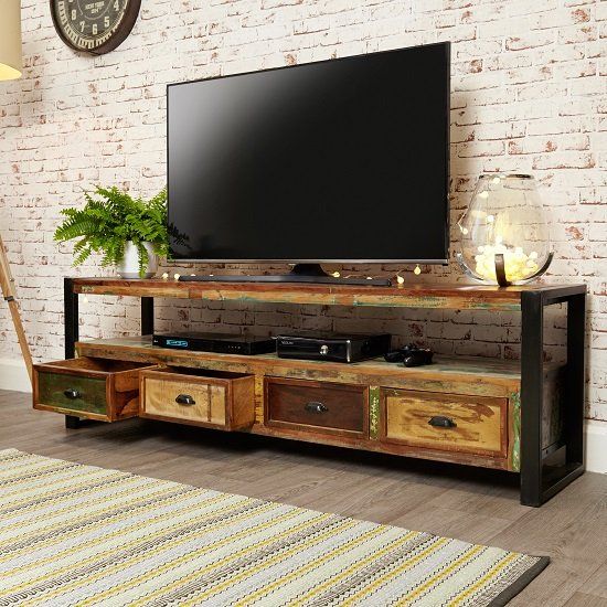 London Urban Chic Wooden Large Tv Stand With 4 Drawers Throughout Chromium Extra Wide Tv Unit Stands (View 5 of 15)