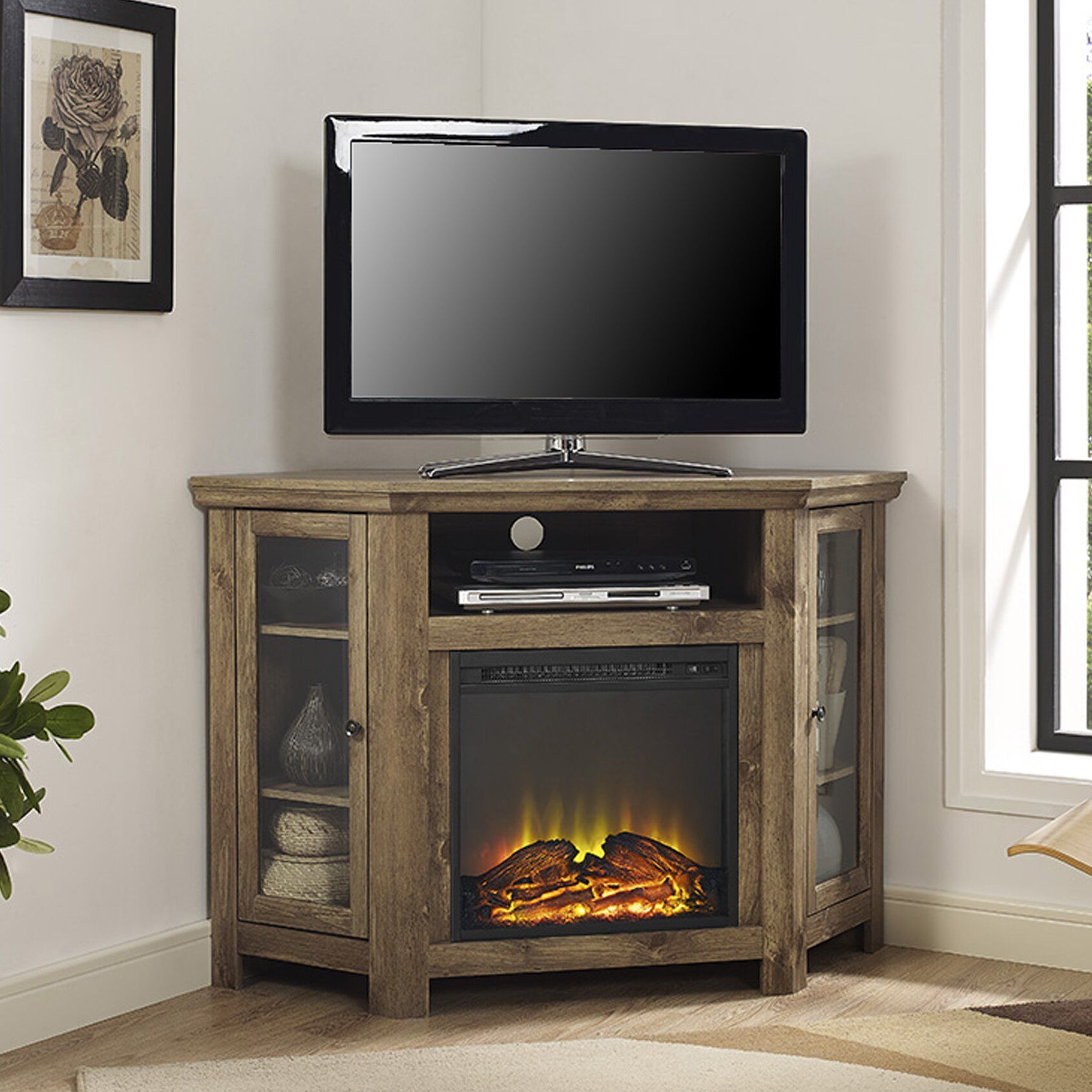 Loon Peak Pueblo Corner Tv Stand With Electric Fireplace For Small Corner Tv Cabinets (Photo 14 of 15)