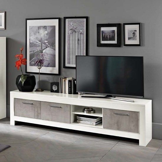 Lorenz Large Tv Stand In Marble And White High Gloss 35874 With Regard To Lucas Extra Wide Tv Unit Grey Stands (View 4 of 15)
