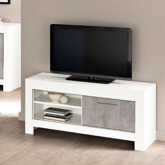 Lorenz Small Tv Stand In Marble Effect And White High Regarding Small Tv Stands (View 6 of 15)