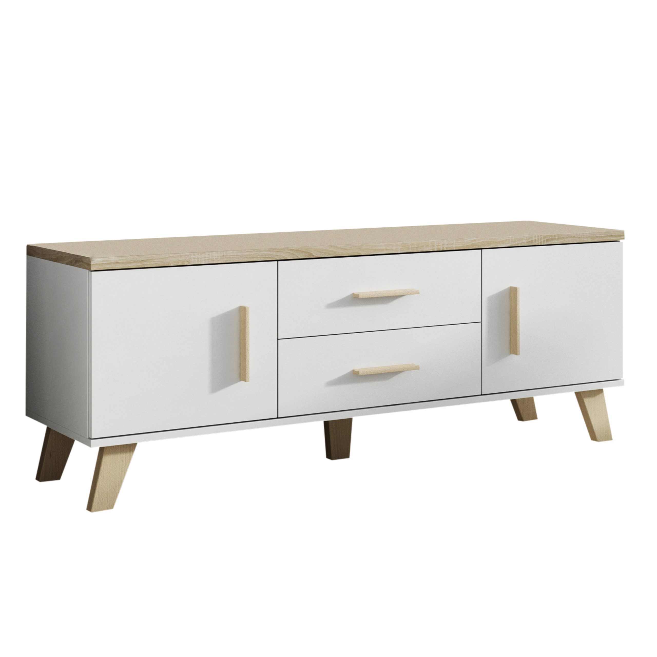 Lotta Modern White&wood Tv Stand Small 55" For Up To 65"tv Inside White Wood Tv Stands (View 12 of 15)