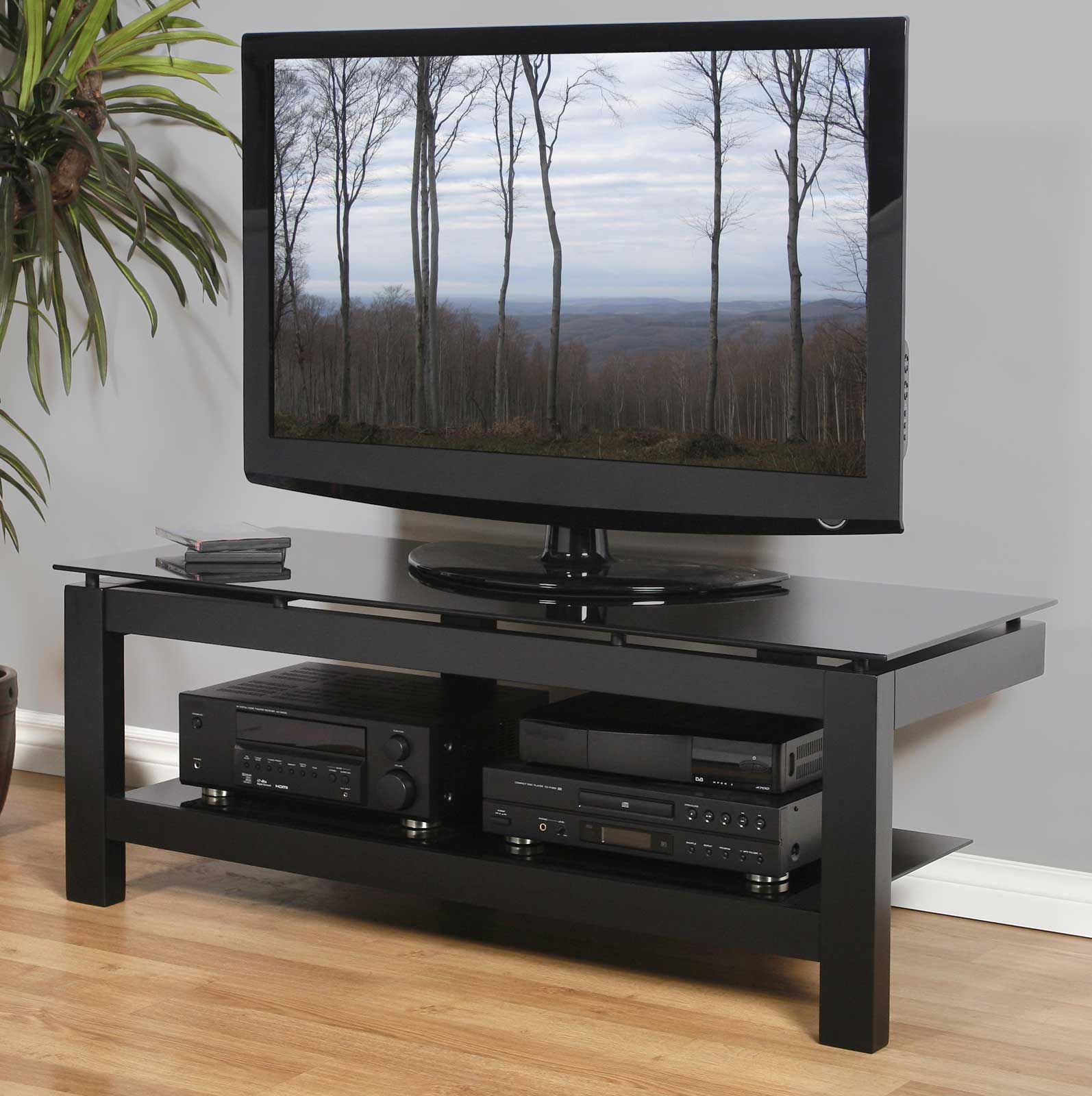 Low Profile 50 Inch Tv Stand – Black In Tv Stands For Glass Shelves Tv Stands For Tvs Up To 50" (View 14 of 15)
